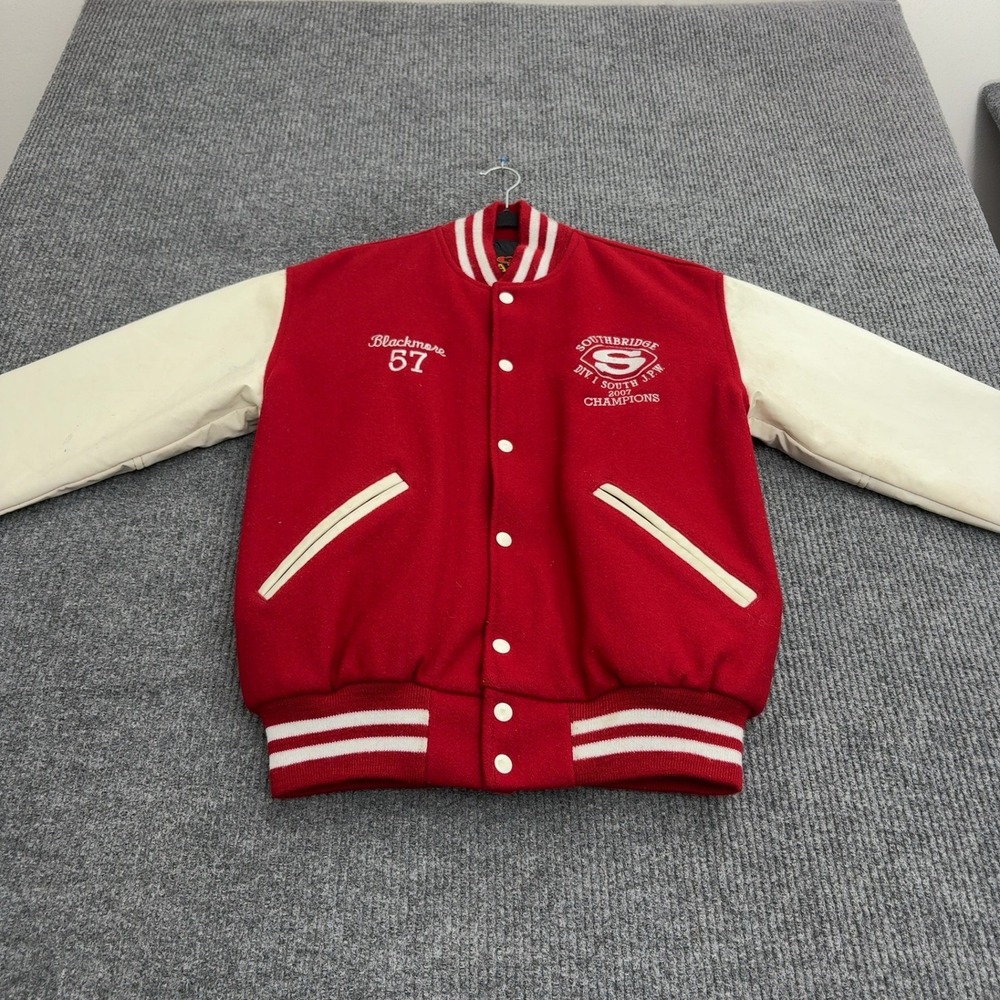 Vintage Southbridge Game Varsity Jacket Mens S Red Wool Vinyl Letterman Retro